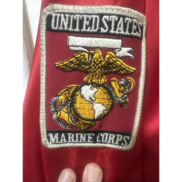 Vtg 80s USA Marines Corp Red Satin Bomber Varsity Jacket LARGE New York Soffe. - Picture 3 of 7